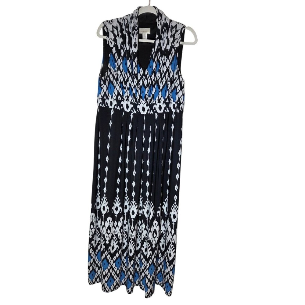 Chico's Sleeveless Black Blue White Boho Sleeveless Maxi Dress 2 (M/12)